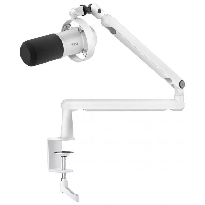 FIFINE T688W Microfono dinamico con braccio orientabile, USB/XLR, Bianco