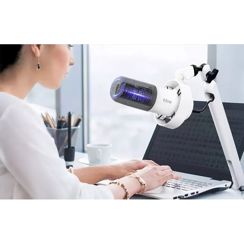 FIFINE T688W Microfono dinamico con braccio orientabile, USB/XLR, Bianco