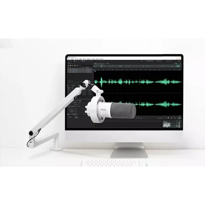 FIFINE T688W Microfono dinamico con braccio orientabile, USB/XLR, Bianco