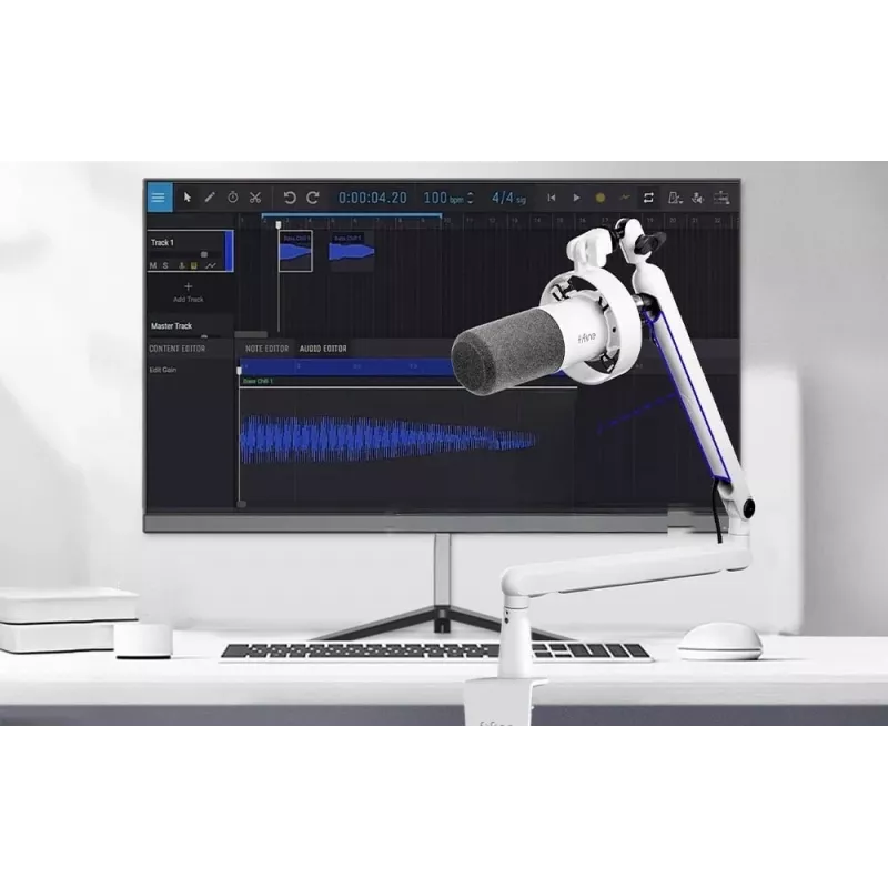FIFINE T688W Microfono dinamico con braccio orientabile, USB/XLR, Bianco