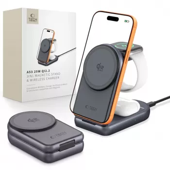 TECH-PROTECT A53 Caricatore magnetico MagSafe 3 in 1 25W Qi2.2 grigio scuro