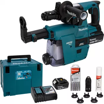 Makita DHR243JWX2 martello perforatore a batteria SDS-Plus 3 modalità brushless 18V con 2 batterie da 5,0Ah, caricabatterie e valigetta Makpac