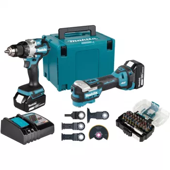 Makita DLX2592JX1 kit combinato 2 pezzi 18V LXT brushless con trapano avvitatore a percussione, avvitatore a impulsi, 2 batterie da 5,0Ah, caricabatterie rapido e valigetta Makpac