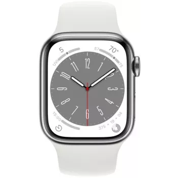Apple Watch Series 8 GPS + Cellular 41mm cassa in acciaio inossidabile con Sport Band, argento/bianco (MNJ53EL/A)