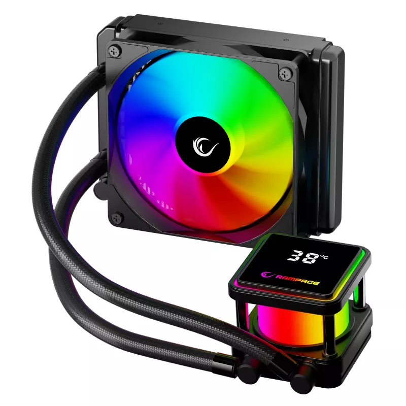 Rampage INFINITE V120 dissipatore CPU a liquido ARGB 120mm con display della temperatura, nero