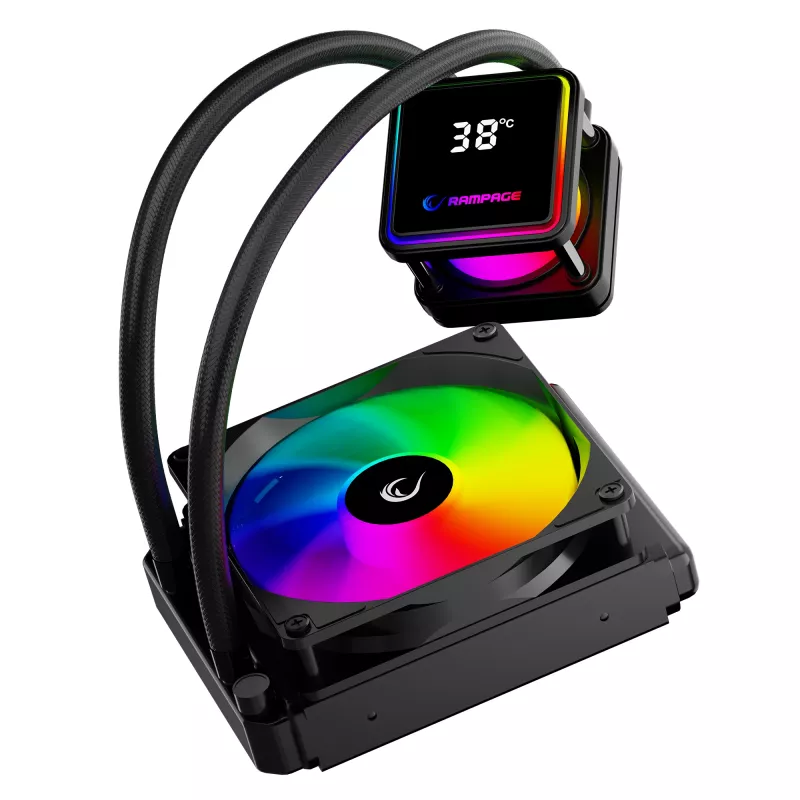 Rampage INFINITE V120 dissipatore CPU a liquido ARGB 120mm con display della temperatura, nero
