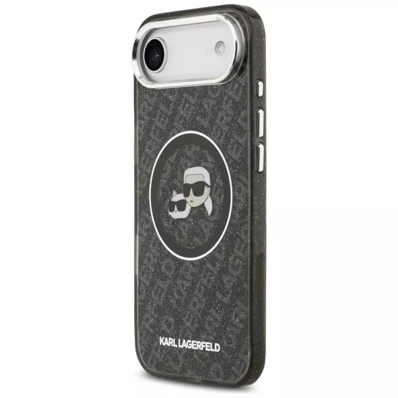 Custodia MagSafe KARL LAGERFELD IML Glitter Karl & Choupette Heads Logo per iPhone Air, nero