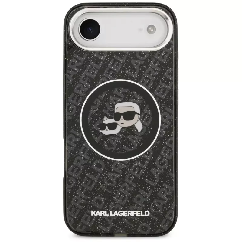 Custodia MagSafe KARL LAGERFELD IML Glitter Karl & Choupette Heads Logo per iPhone Air, nero