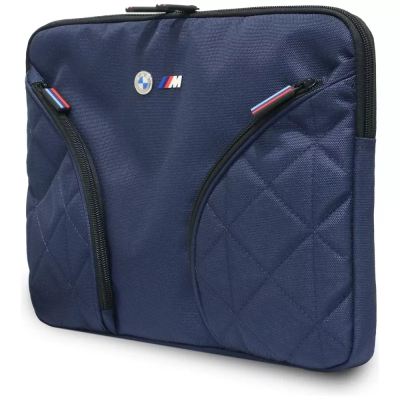 Custodia per laptop BMW in nylon 14 inch blu navy con logo in metallo e tasche per accessori