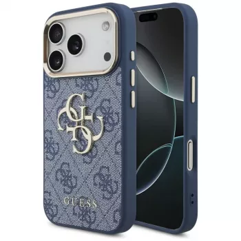 Custodia Guess 4G Classic Logo per Apple iPhone 18 Pro / 17 Pro, blu con dettagli oro