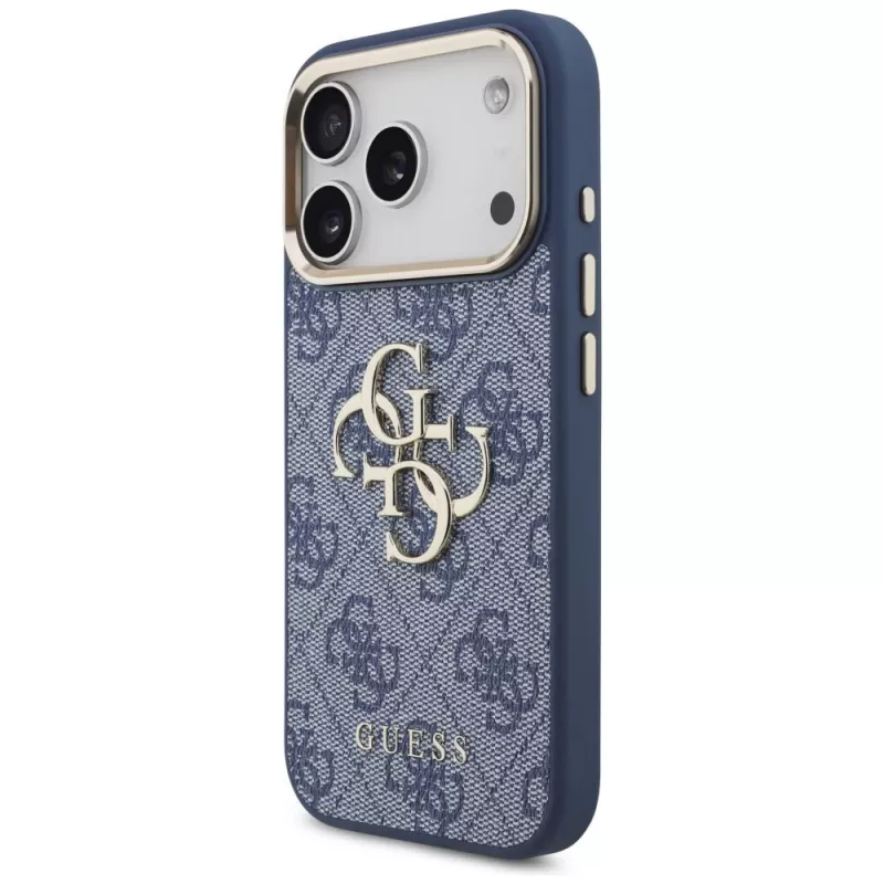 Custodia Guess 4G Classic Logo per Apple iPhone 18 Pro / 17 Pro, blu con dettagli oro