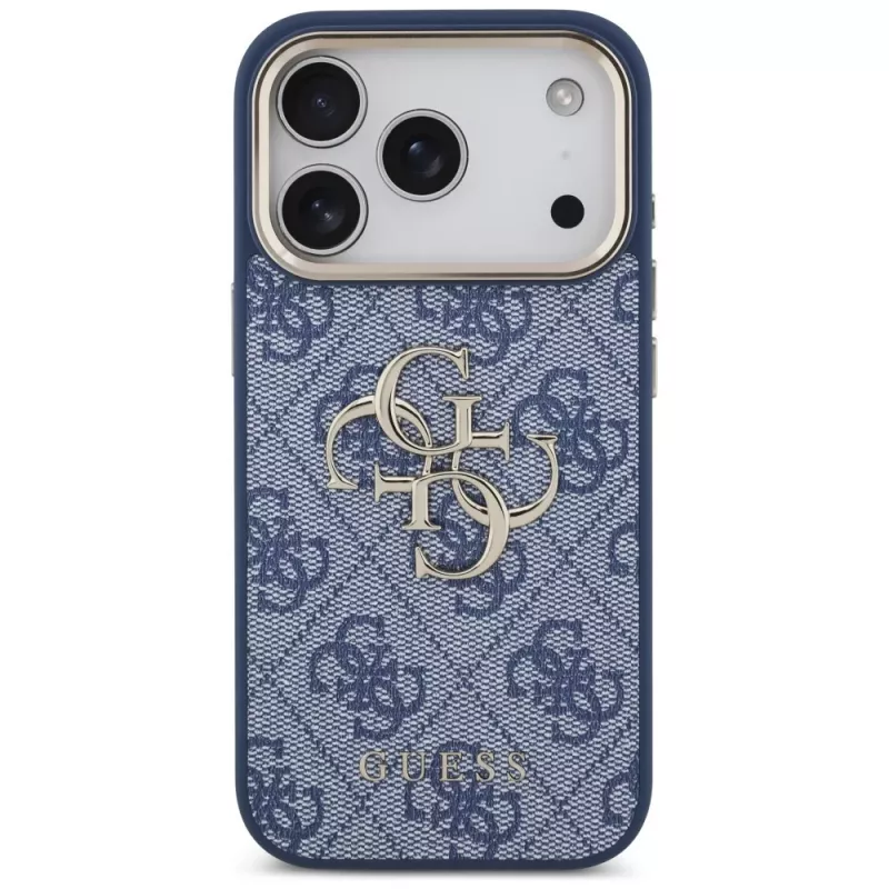 Custodia Guess 4G Classic Logo per Apple iPhone 18 Pro / 17 Pro, blu con dettagli oro
