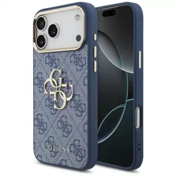 Custodia Guess 4G Big Classic Logo per iPhone 18 Pro Max / 17 Pro Max, blu e oro