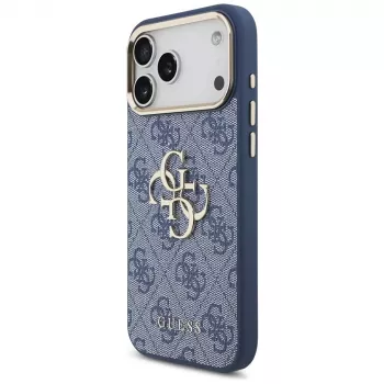 Custodia Guess 4G Big Classic Logo per iPhone 18 Pro Max / 17 Pro Max, blu e oro