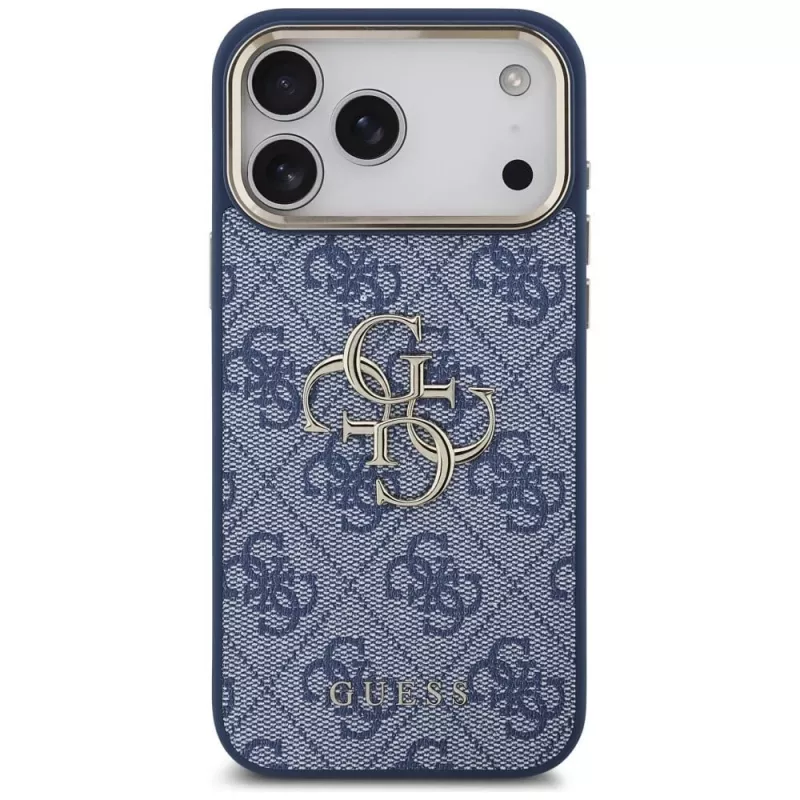 Custodia Guess 4G Big Classic Logo per iPhone 18 Pro Max / 17 Pro Max, blu e oro