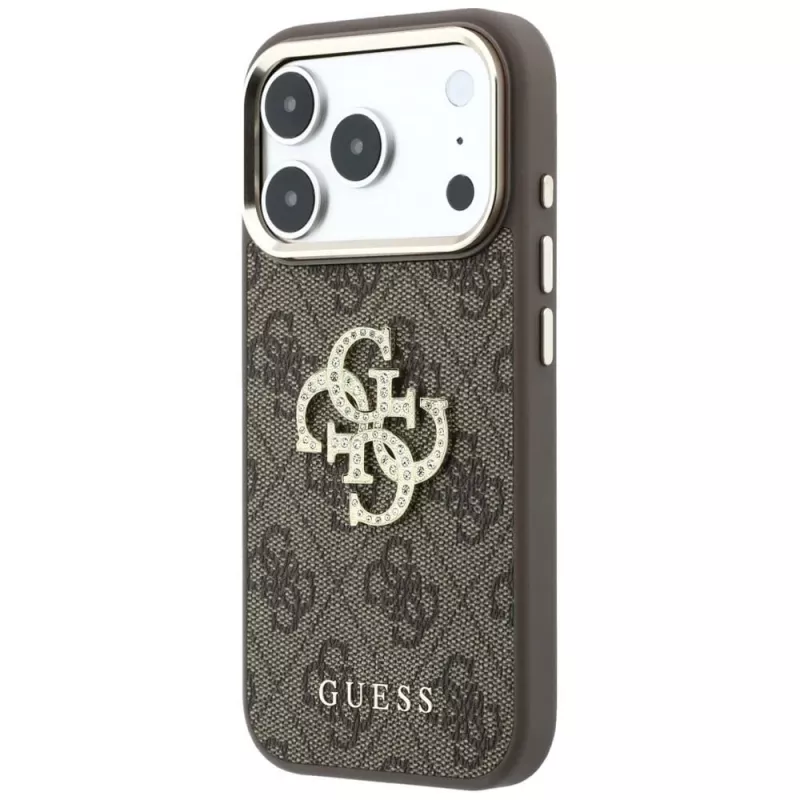 Cover posteriore GUESS 4G & Big Strass Logo per Apple iPhone 17 Pro Max / 18 Pro Max - Marrone