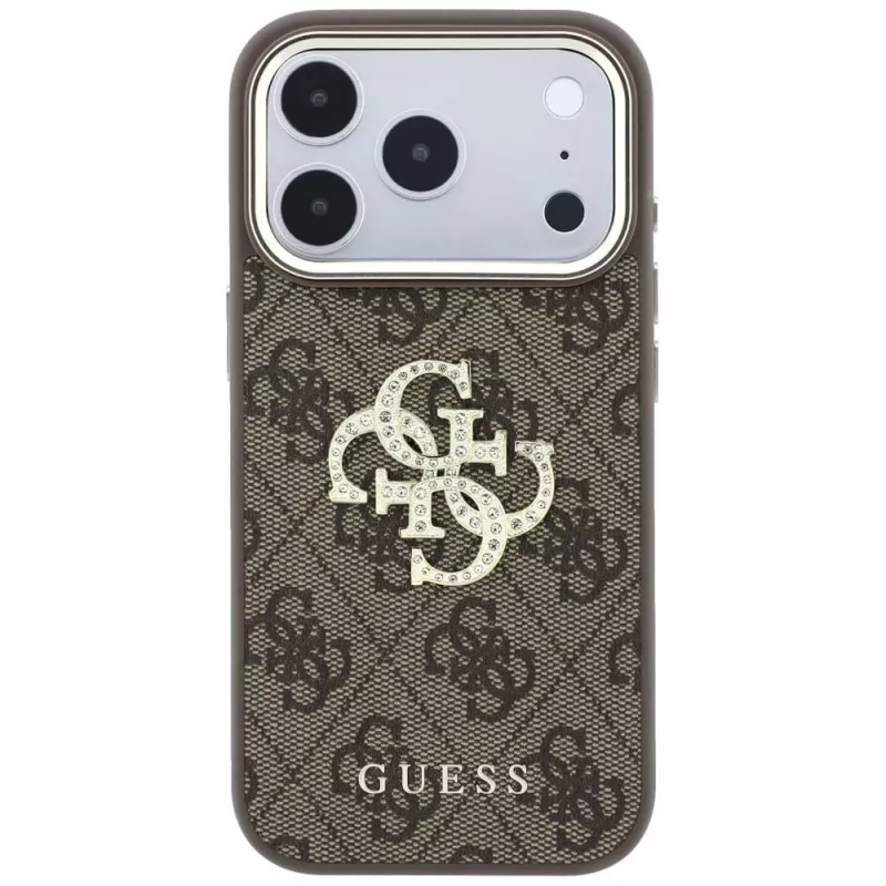 Cover posteriore GUESS 4G & Big Strass Logo per Apple iPhone 17 Pro Max / 18 Pro Max - Marrone