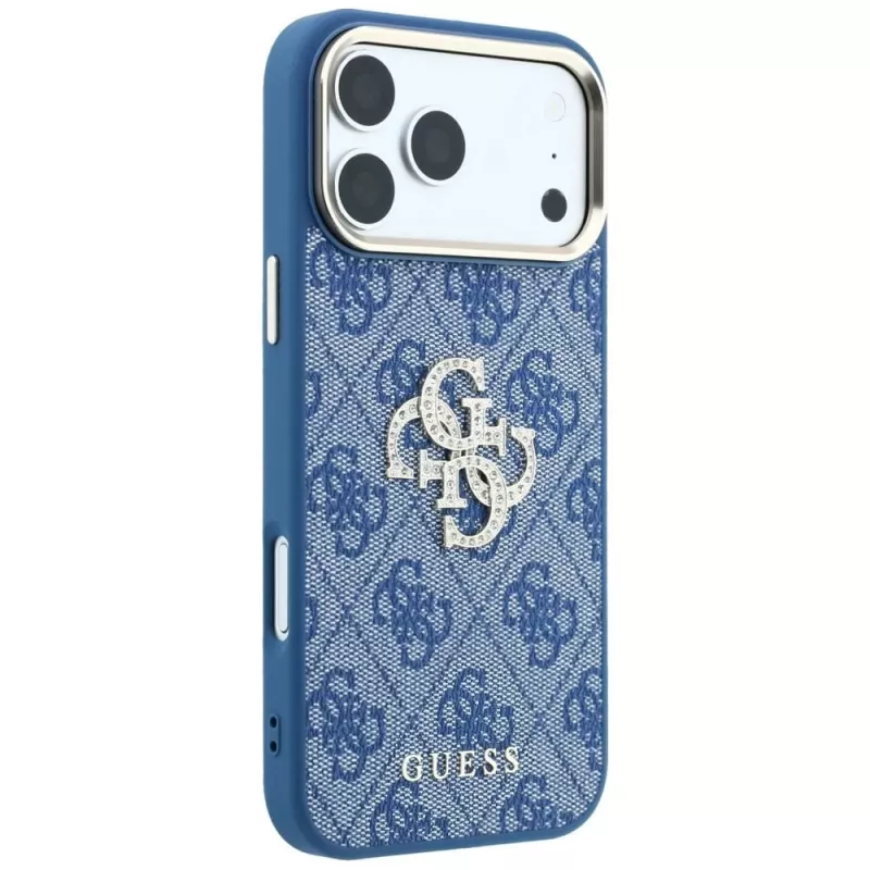 Custodia rigida GUESS 4G & Big Strass Logo per iPhone 18 Pro / 17 Pro - blu
