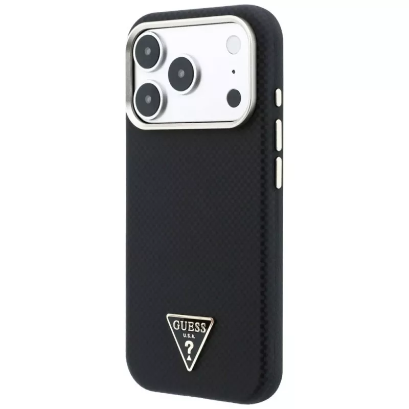 Custodia MagSafe Guess Kevlar Triangle Logo per iPhone 17 Pro / 18 Pro - nero