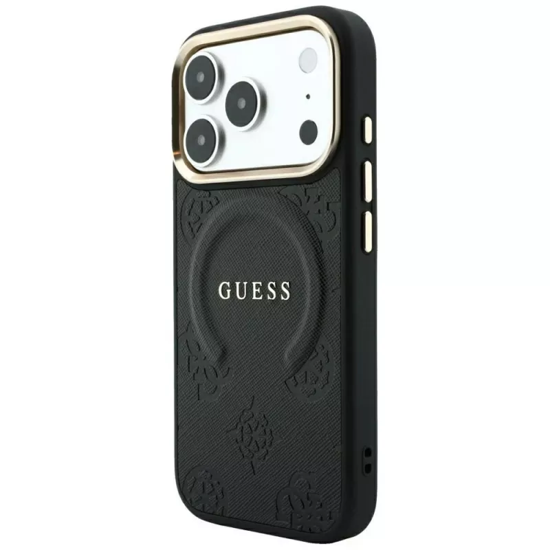 Custodia MagSafe GUESS Saffiano Peony & Ring per iPhone 18 Pro / 17 Pro - nero