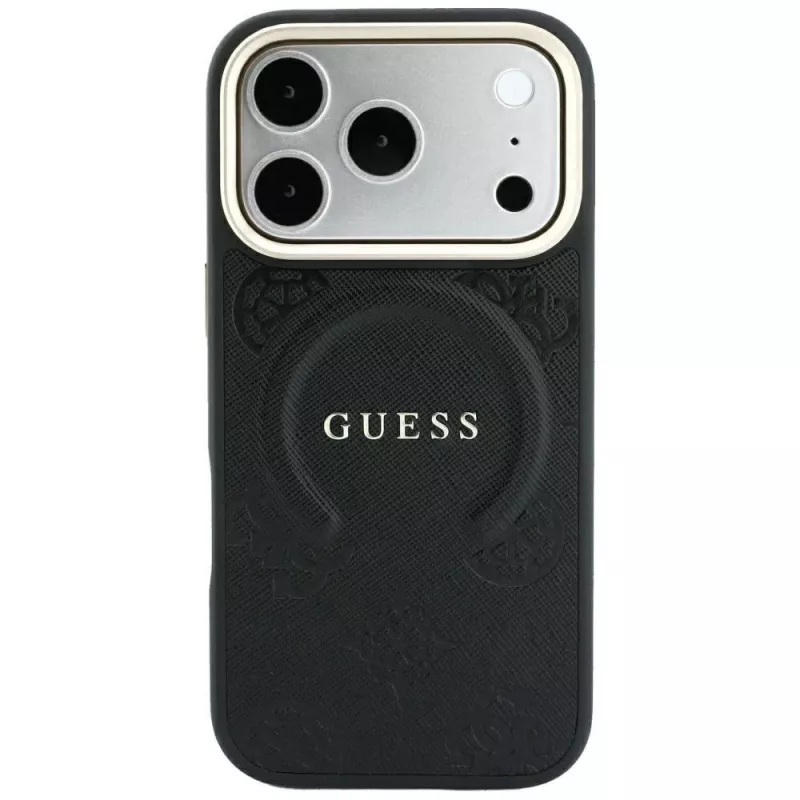 Custodia MagSafe GUESS Saffiano Peony & Ring per iPhone 18 Pro / 17 Pro - nero