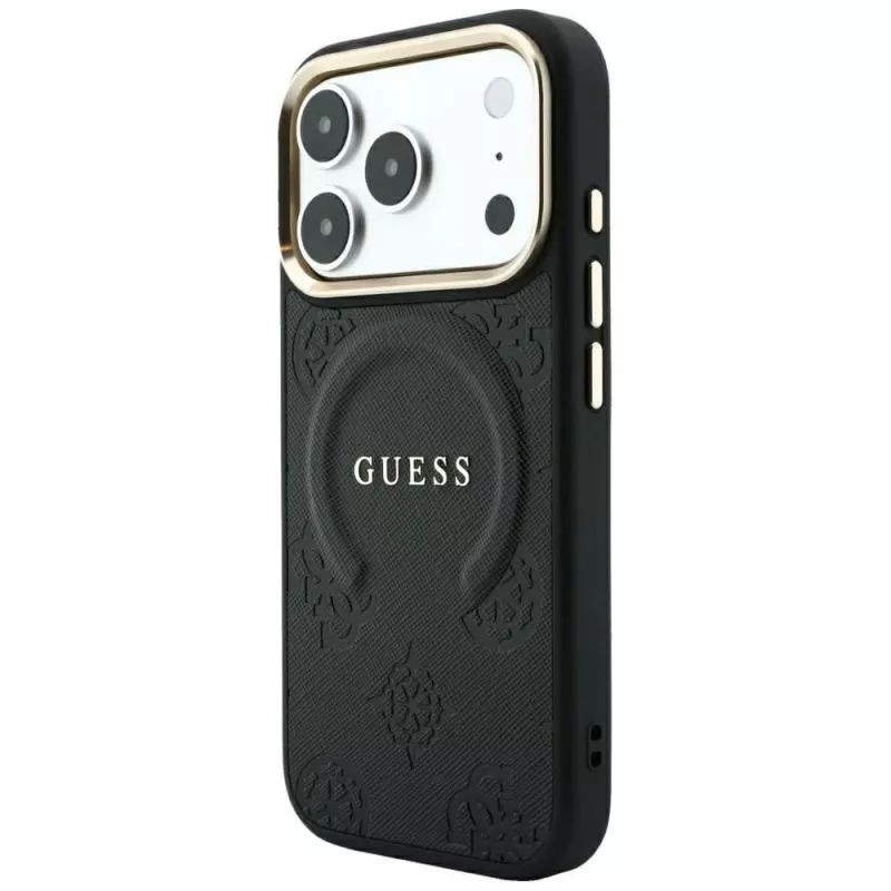 Custodia MagSafe Guess Saffiano Peony & Ring per iPhone 18 Pro Max / 17 Pro Max - nero