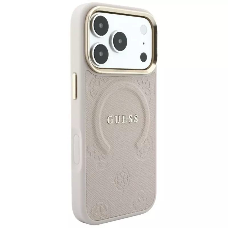 Custodia MagSafe Guess Saffiano Peony & Ring per iPhone 18 Pro / 17 Pro - rosa