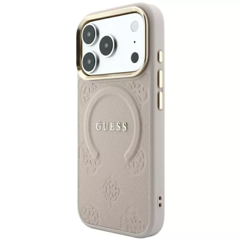Custodia MagSafe GUESS Saffiano Peony & Ring per iPhone 18 Pro Max / 17 Pro Max - rosa