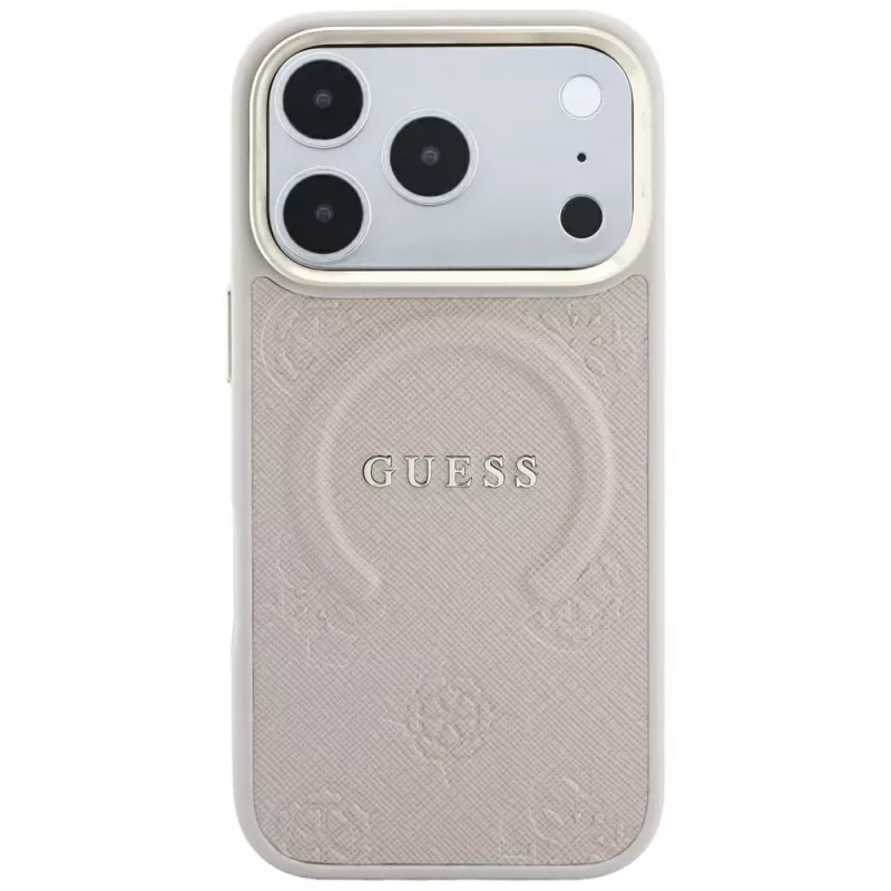 Custodia MagSafe GUESS Saffiano Peony & Ring per iPhone 18 Pro Max / 17 Pro Max - rosa