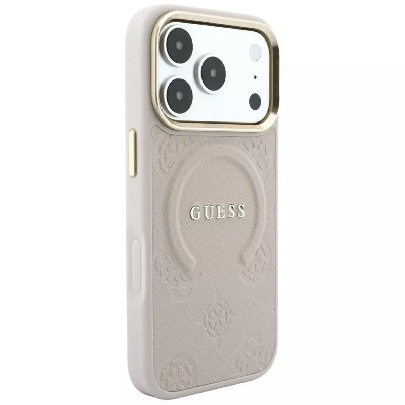 Custodia MagSafe GUESS Saffiano Peony & Ring per iPhone 18 Pro Max / 17 Pro Max - rosa