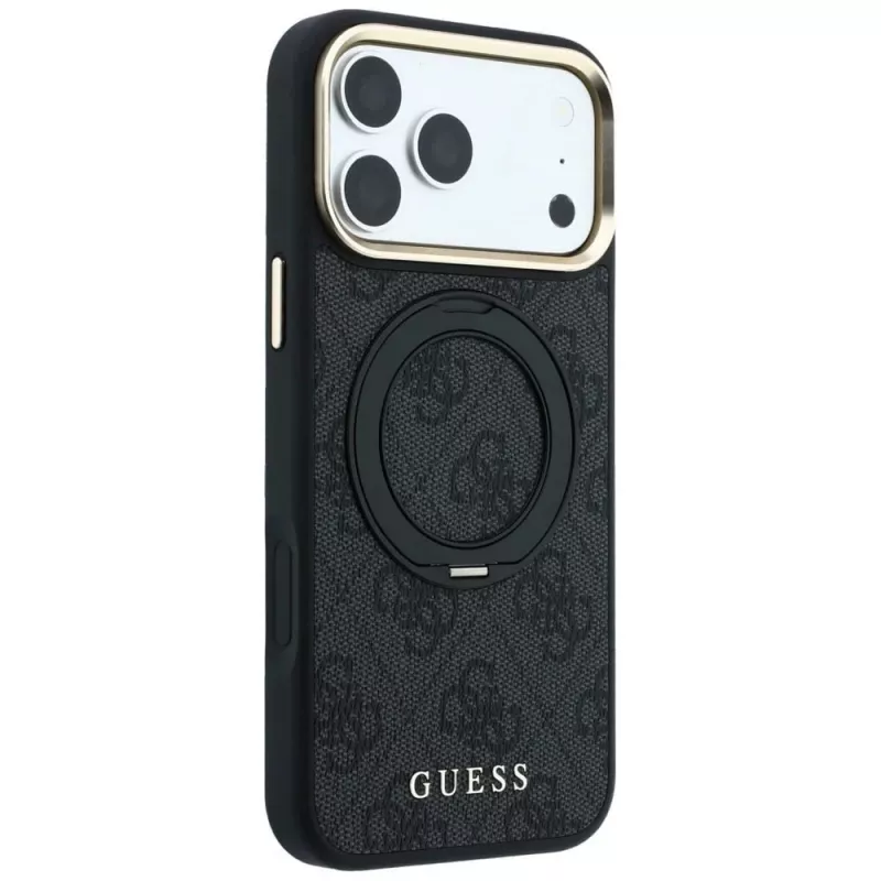 Guess Ring Stand 360 4G Classic Logo custodia MagSafe per iPhone 18 Pro / 17 Pro, nero