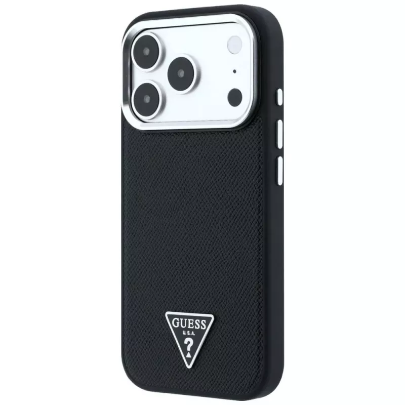 Guess Grained Triangle Logo custodia MagSafe per iPhone 17 Pro / 18 Pro - nero