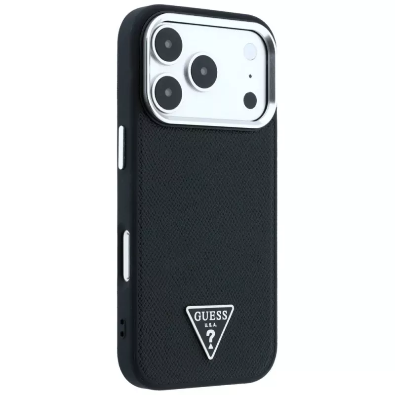 Guess Grained Triangle Logo custodia MagSafe per iPhone 17 Pro / 18 Pro - nero