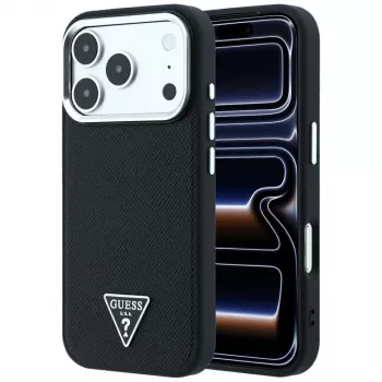 Guess Grained Triangle Logo custodia MagSafe per iPhone 17 Pro Max / 18 Pro Max - nero