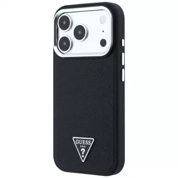 Guess Grained Triangle Logo custodia MagSafe per iPhone 17 Pro Max / 18 Pro Max - nero