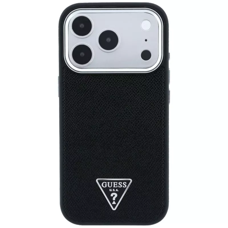 Guess Grained Triangle Logo custodia MagSafe per iPhone 17 Pro Max / 18 Pro Max - nero