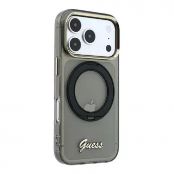 Guess IML Ring Stand 360 Script Metal Logo custodia MagSafe per iPhone 17 Pro / 18 Pro - nero