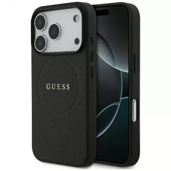 Guess Grained Gold Ring custodia MagSafe per Apple iPhone 17 Pro / 18 Pro, nero