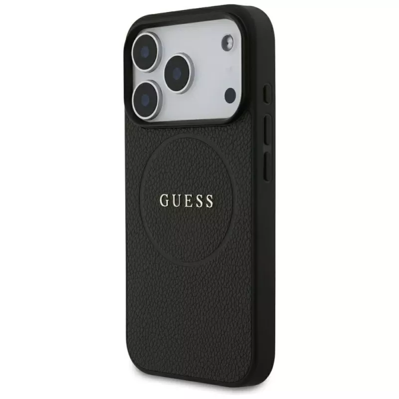Guess Grained Gold Ring custodia MagSafe per Apple iPhone 17 Pro / 18 Pro, nero