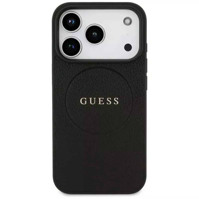 Guess Grained Gold Ring custodia MagSafe per Apple iPhone 17 Pro / 18 Pro, nero