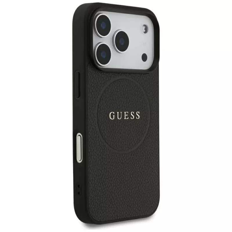 Guess Grained Gold Ring custodia MagSafe per Apple iPhone 17 Pro / 18 Pro, nero