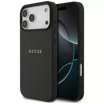 Guess Grained Gold Ring custodia MagSafe per Apple iPhone 18 Pro Max / 17 Pro Max, nero