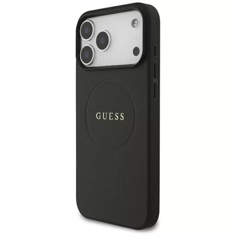 Guess Grained Gold Ring custodia MagSafe per Apple iPhone 18 Pro Max / 17 Pro Max, nero