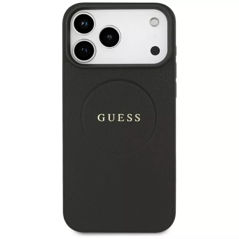 Guess Grained Gold Ring custodia MagSafe per Apple iPhone 18 Pro Max / 17 Pro Max, nero