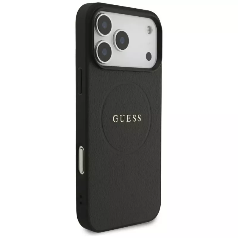 Guess Grained Gold Ring custodia MagSafe per Apple iPhone 18 Pro Max / 17 Pro Max, nero