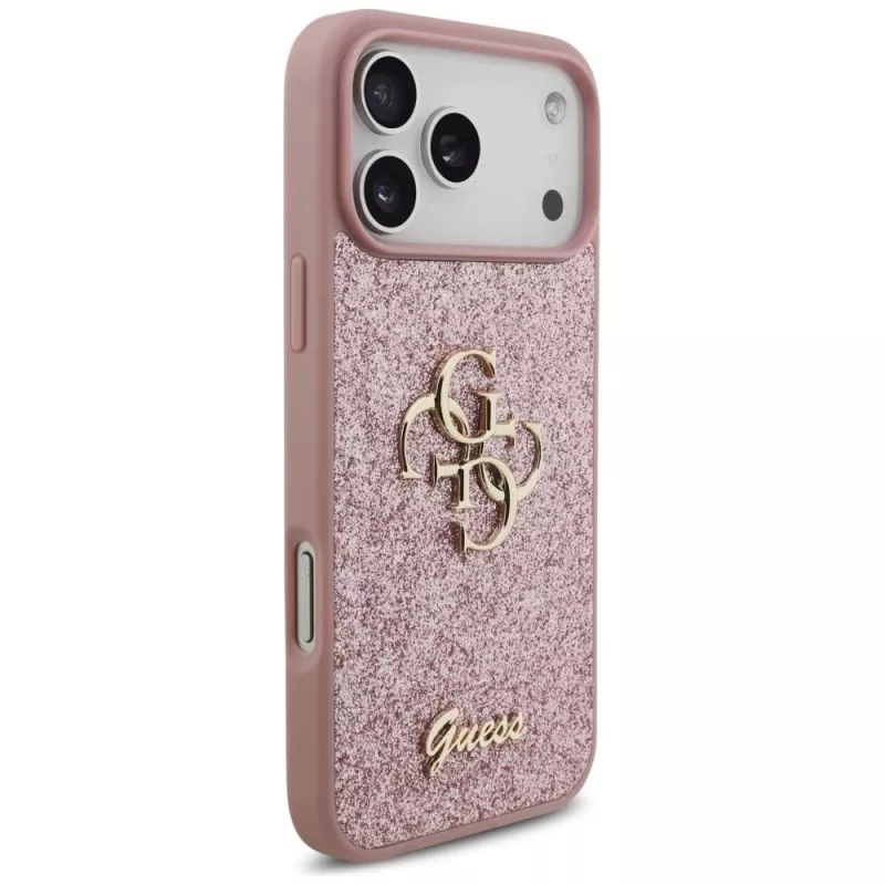 GUESS Fixed Glitter Big 4G custodia per iPhone 18 Pro Max / 17 Pro Max - rosa