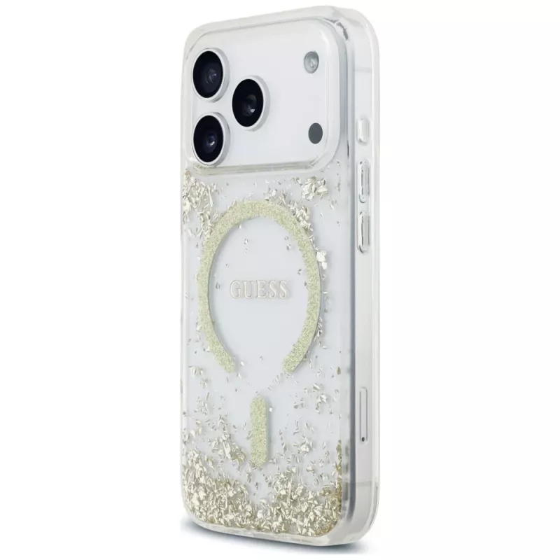 Guess Resin Bottom Glitter custodia MagSafe per iPhone 18 Pro / 17 Pro, oro