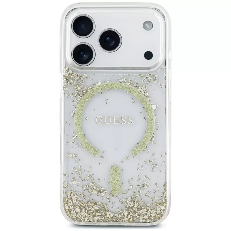 Guess Resin Bottom Glitter custodia MagSafe per iPhone 18 Pro / 17 Pro, oro