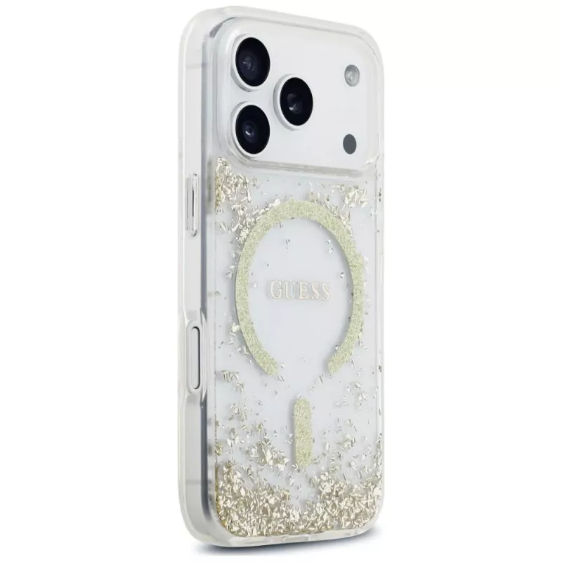 Guess Resin Bottom Glitter custodia MagSafe per iPhone 18 Pro / 17 Pro, oro