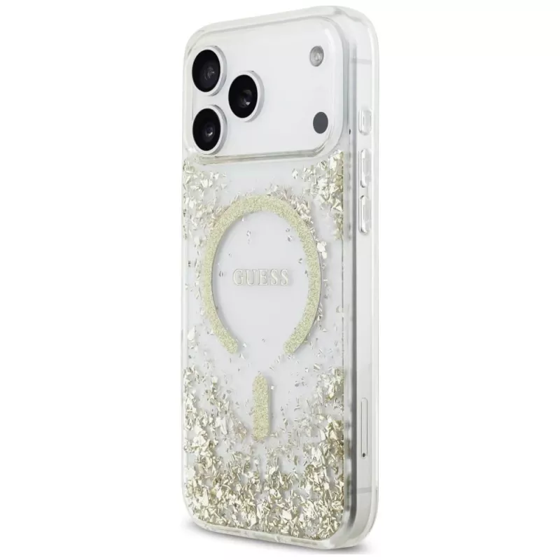 Guess Resin Bottom Glitter custodia MagSafe per iPhone 18 Pro Max / 17 Pro Max, oro